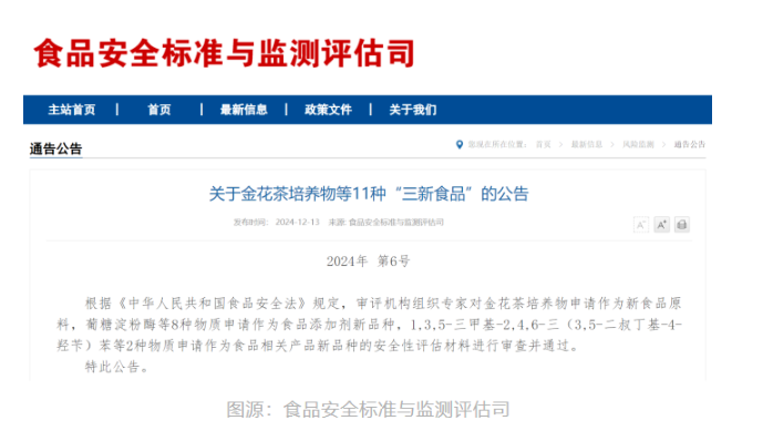 关于金花茶培养物等11种“三新食品”的公告